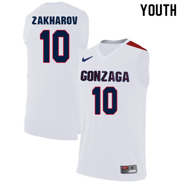 Youth #10 Pavel Zakharov Gonzaga Bulldogs College Basketball Jerseys Sale-White
